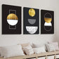 3pcs Elegant Black & Golden Geometric Wall Art Set Canvas Framed 40x60cm - High Quality Print 100% Australian Made Wall Canvas Ready to Hang