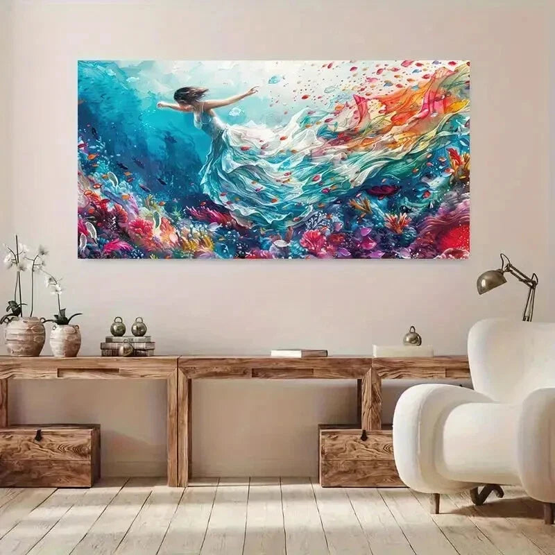 Dancer Fish & Coral Reefs wall canvas office home room framed 120x60cm