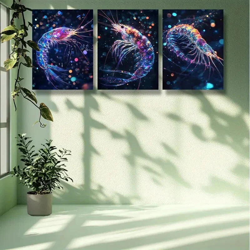 3pcs Shrimp, dream Painting  Metal Print Ready to Hang Art