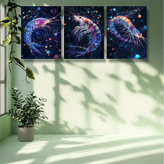 3pcs Shrimp, dream Painting  Metal Print Ready to Hang Art