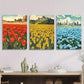 3pcs  botanical flower field with red, yellow ,Metal Print Ready to Hang Art
