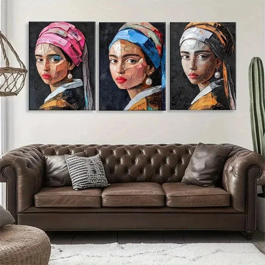 3pcs Contemporary Art Portrait of a Girl Perfect Wall Art Set Canvas Framed 40x60cm - High Quality Print 100% Australian Made Wall Canvas Ready to Hang