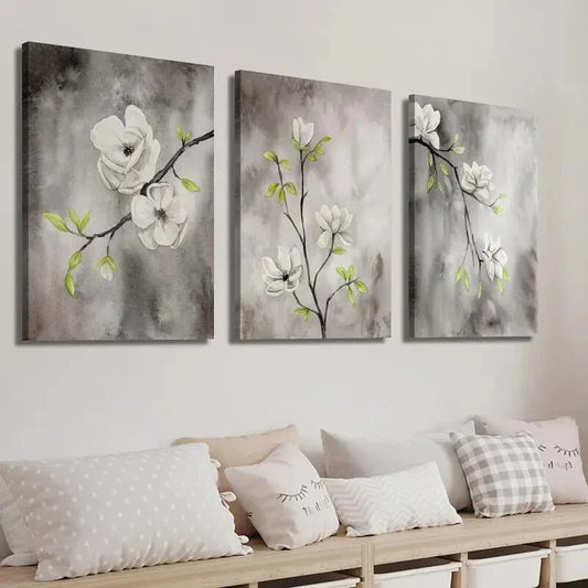 3pcs Dark Preppy Botanical Floral Wall Art Set Canvas Framed 40x60cm - High Quality Print 100% Australian Made Wall Canvas Ready to Hang