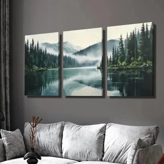 3pcs Foggy Morning Outdoor Themed Landscape Wall Art Set Canvas Framed 40x60cm - High Quality Print 100% Australian Made Wall Canvas Ready to Hang