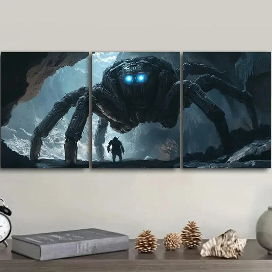 3pcs Featuring Large Mechanical Spiders, I Metal Print Ready to Hang Art
