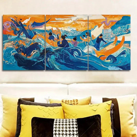 3pcs Messy Ocean Picture Wall Art Set Canvas Framed 40x60cm - High Quality Print 100% Australian Made Wall Canvas Ready to Hang