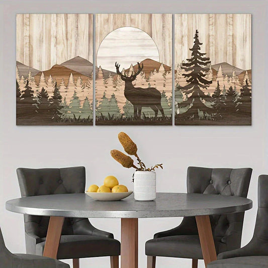 3pcs Sunset Forest Scenes Deer Mountain Nature Metal Print Ready to Hang Art
