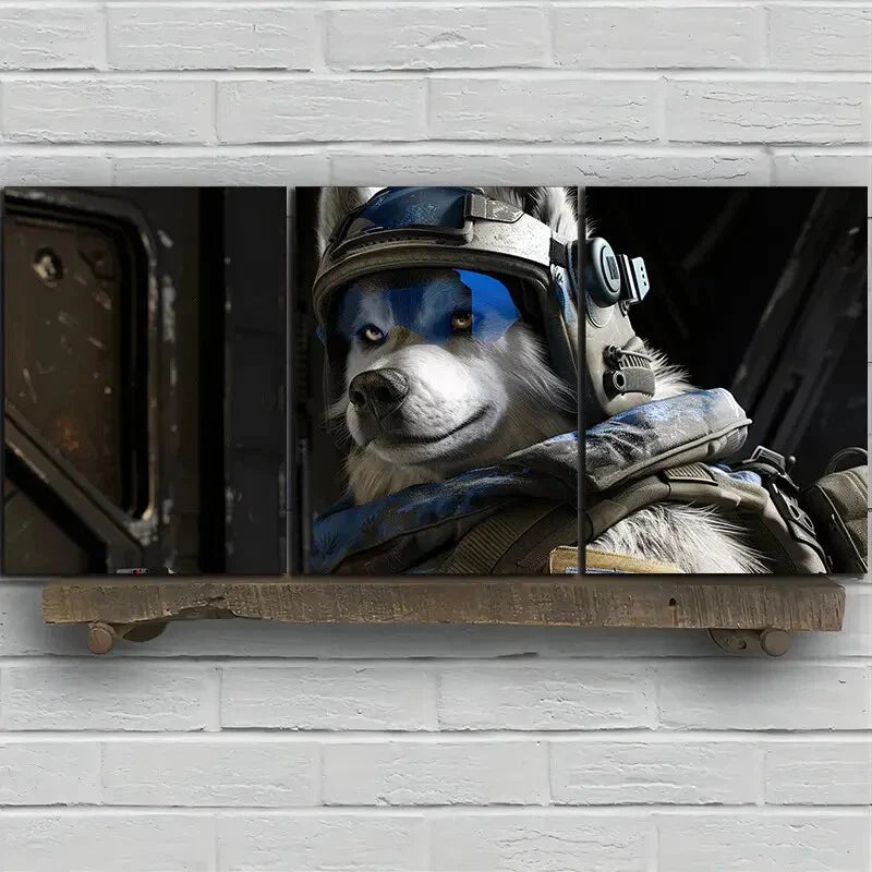 3pcs Husky Helmet Black Nose White Metal Print Ready to Hang Art