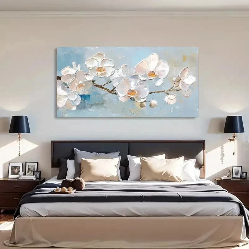 Abstract White Orchid Elegant Wall Art Canvas Office Home Room Framed 120x60cm