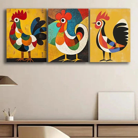 3pcs Abstract Rooster Colorful Perfect Wall Art Set Canvas Framed 40x60cm - High Quality Print 100% Australian Made Wall Canvas Ready to Hang