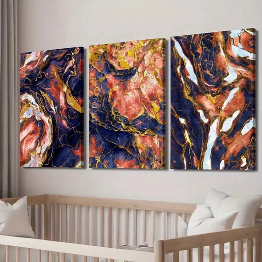 3pcs Modern Luxury Abstract Blue & Red Marble Wall Art Set Canvas Framed 40x60cm - High Quality Print 100% Australian Made Wall Canvas Ready to Hang