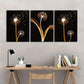 3pcs Aesthetic Golden Plants on Dark Background Metal Print Ready to Hang Art