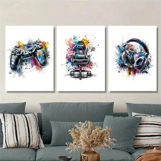 3pcs Colorful graffiti style game controller Metal Print Ready to Hang Art