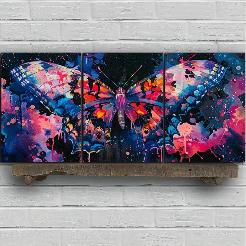 3pcs Stunning Rose Beautiful Butterfly Flowers Metal Print Ready to Hang Art