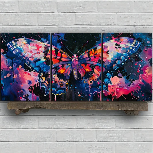 3pcs Stunning Rose Beautiful Butterfly Flowers Metal Print Ready to Hang Art