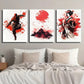 3pcs Modern Japanese Ninja Red Sun Mountain Peak Metal Print Ready to Hang Art