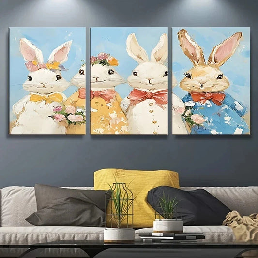 3pcs Colorful Eggs & Floral Blooms Vibrant Metal Print Ready to Hang Art