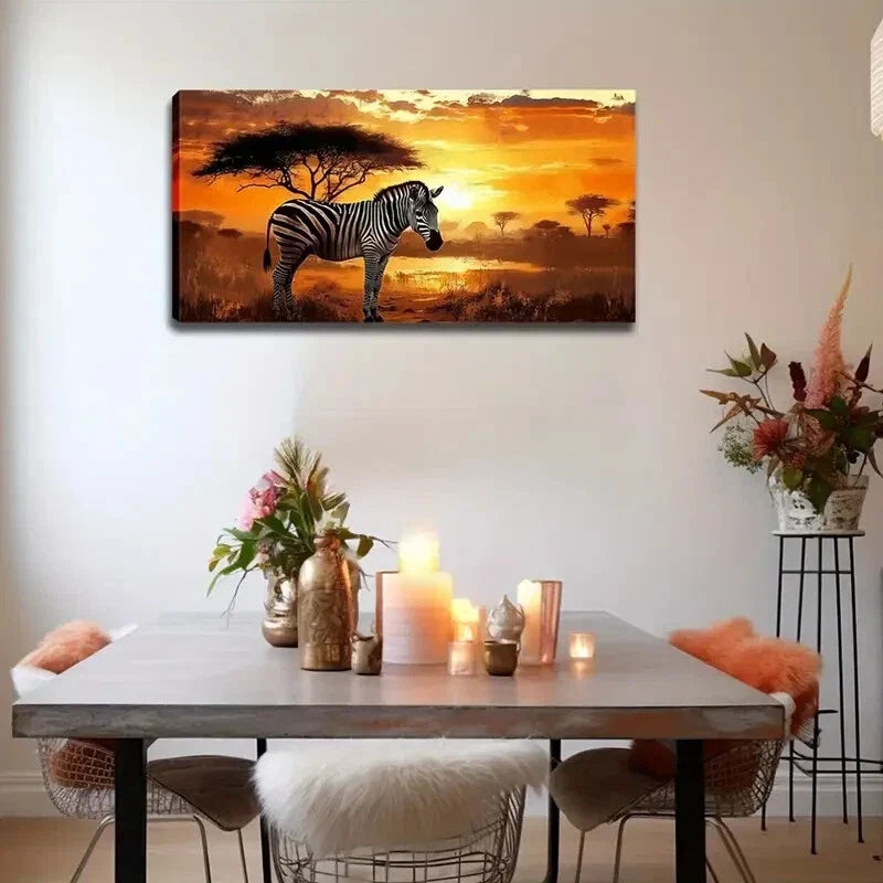 Realistic Style Zebra Sunset Wall Art Canvas Office Home Room Framed 120x60cm