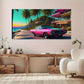 Pink Car Tree Ocean Sunset wall canvas office home room framed 120x60cm