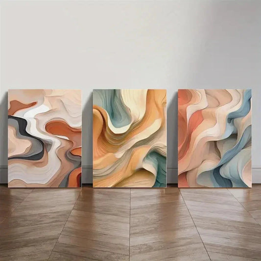 3pcs Abstract Modern Colorful Wavy Lines Wall Art Set Canvas Framed 40x60cm - High Quality Print 100% Australian Made Wall Canvas Ready to Hang