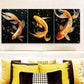 3pcs  Yellow Koi Fish Black Background Wall Art Set Canvas Framed 40x60cm - High Quality Print 100% Australian Made Wall Canvas Ready to Hang