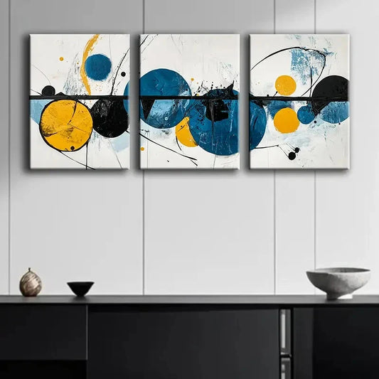 3pcs Abstract Blue and Black Modern Perfect Wall Art Set Canvas Framed 40x60cm - High Quality Print 100% Australian Made Wall Canvas Ready to Hang