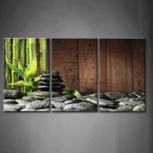 3pcs  Green Spa Wooden Background Metal Print Ready to Hang Art