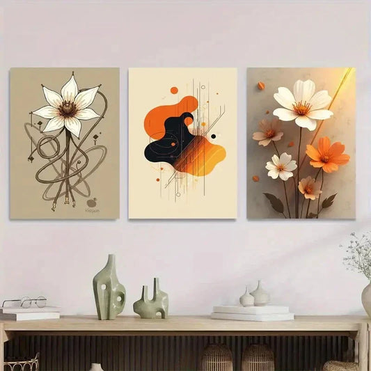 3pcs Elegant Floral Abstract Modern Classic Metal Print Ready to Hang Art