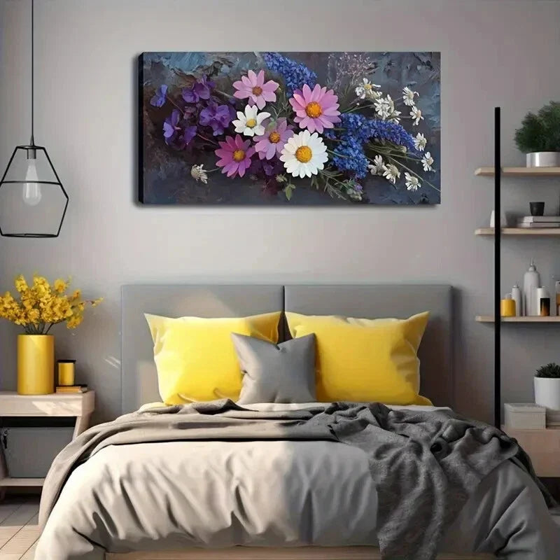 Vibrant Floral Design Colorful Wall Art Canvas Office Home Room Framed 120x60cm