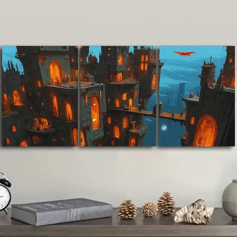 3pcs Bustling city (4)  Wall Art Set Canvas Framed 40x60cm - High Quality Print 100% Australian Made Wall Canvas Ready to Hang