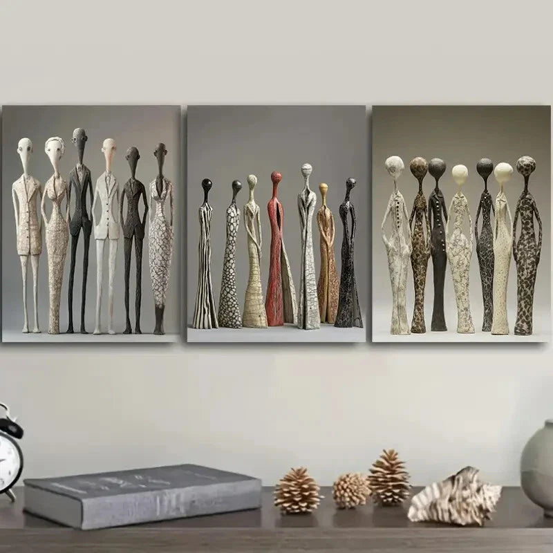 3pcs Ceramic Figurines Wall Art Set Canvas Framed 40x60cm - High Quality Print 100% Australian Made Wall Canvas Ready to Hang