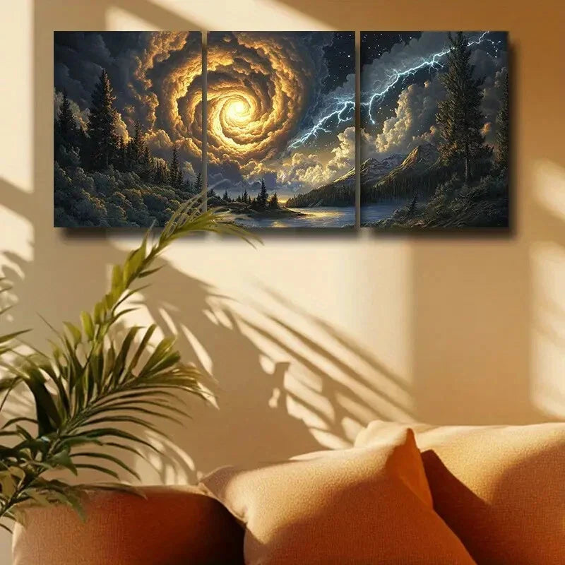 3pcs Giant Vortex Tornado Design Metal Print Ready to Hang Art