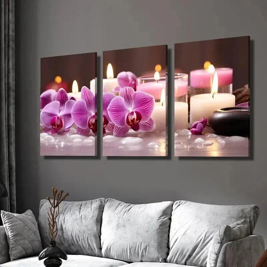 3pcs Orchid Scented Candle Decoration Wall Art Set Canvas Framed 40x60cm - High Quality Print 100% Australian Made Wall Canvas Ready to Hang