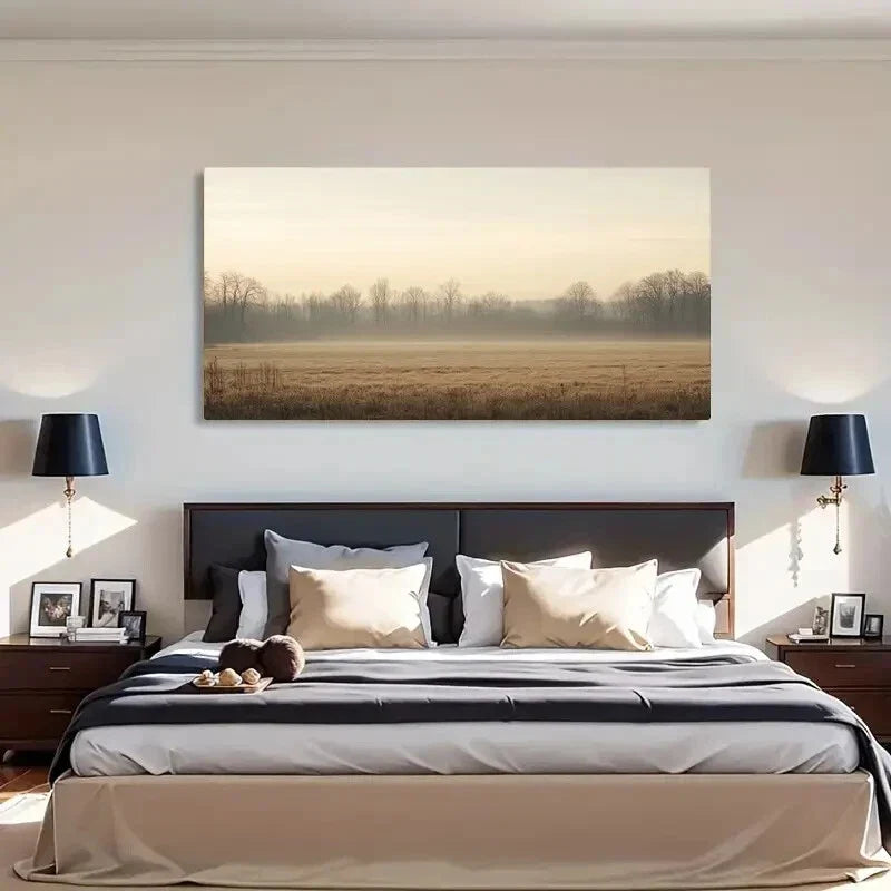 Trees & Golden Grass Serene Wall Art Canvas Office Home Room Framed 120x60cm