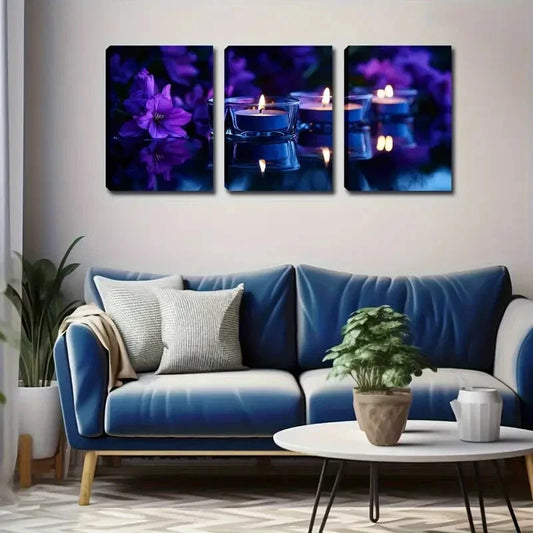 3pcs Realistic Yellow Candles Light Perfect Wall Art Set Canvas Framed 40x60cm - High Quality Print 100% Australian Made Wall Canvas Ready to Hang