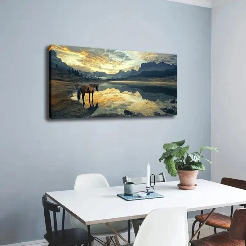 Serene Mountain and Sunset Wall Art Canvas Office Home Room Framed 120x60cm