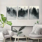 3pcs Trees Foggy Forest Modern Prints Metal Print Ready to Hang Art