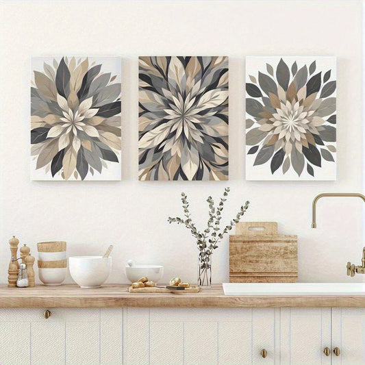 3pcs Brown Grey Decoration Mural Metal Print Ready to Hang Art