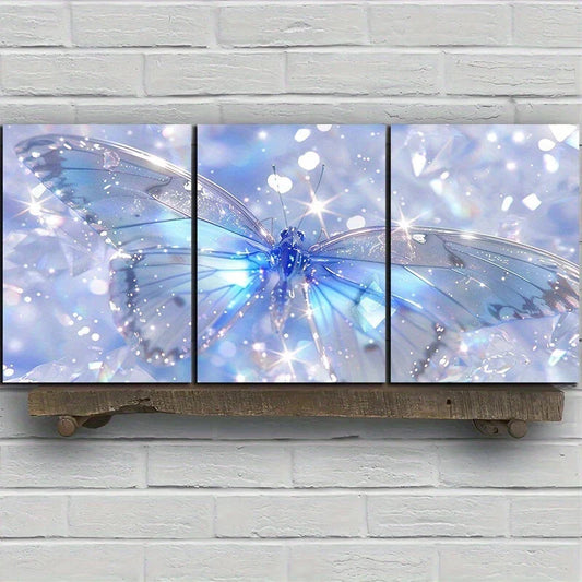 3pcs Butterfly Stunning White & Blue Metal Print Ready to Hang Art