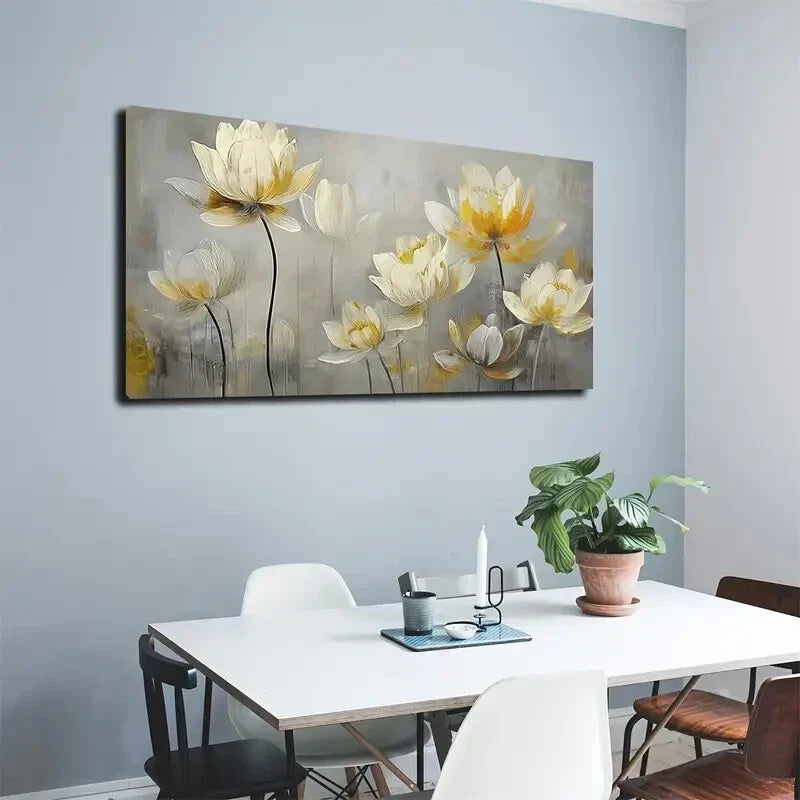 White Petals With Yellow Dots Wall Art Canvas Office Home Room Framed 120x60cm