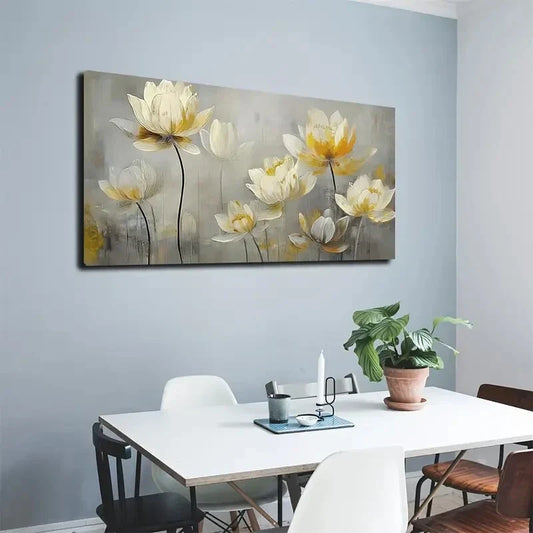 White Petals With Yellow Dots Wall Art Canvas Office Home Room Framed 120x60cm