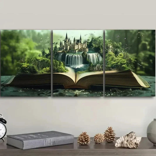 3pcs Featuring Book-Themed Scenery Metal Print Ready to Hang Art
