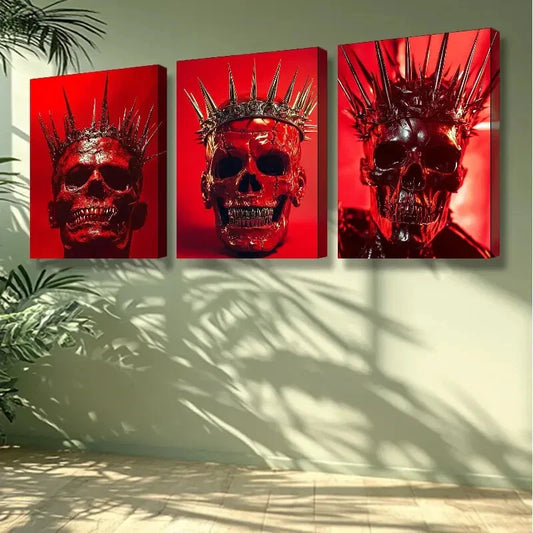3pcs Gothic Crown Design, Skeleton Punk  Wall Art Set Canvas Framed 40x60cm -High Quality Print 100% Australian Made Wall Canvas Ready to Hang