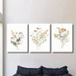 3pcs Wildflower Bouquets in Golden &amp; Black Ink Metal Print Ready to Hang Art