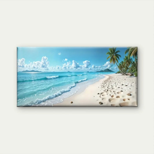 Blue Sky Beach Scene Perfect Wall Art Canvas Office Home Room Framed 80x45cm