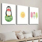 3pcs Baby Penguin on Watermelon Summer Popsicle Wall Art Set Canvas Framed 40x60cm - High Quality Print 100% Australian Made Wall Canvas Ready to Hang