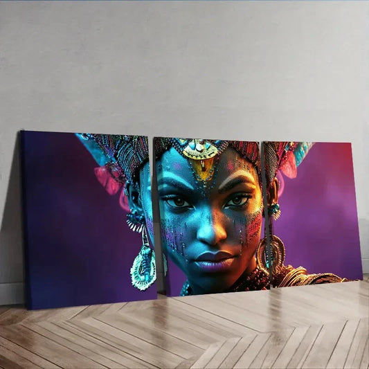 3pcs  Colorful African female warriors Wall Art Set Canvas Framed 40x60cm - High Quality Print 100% Australian Made Wall Canvas Ready to Hang