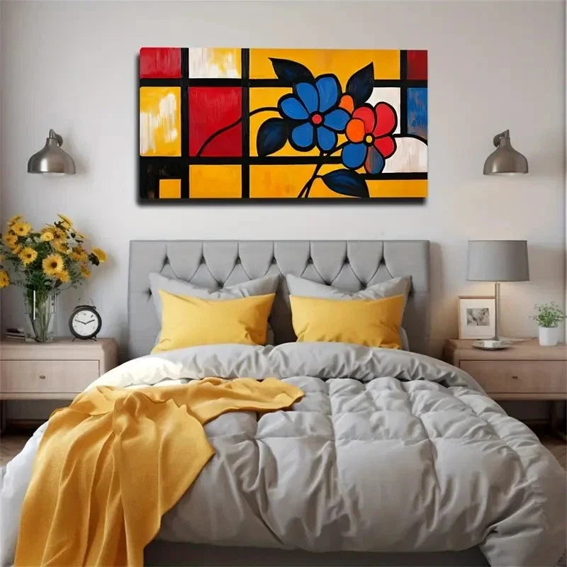 Colorful Grids And Flowers Wall Art Canvas Office Home Room Framed 120x60cm