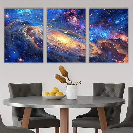 3pcs Milky Way Tar night Sky Blue Metal Print Ready to Hang Art