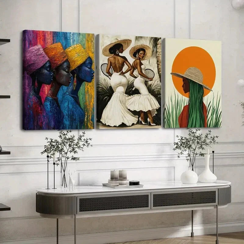 3pcs Abstract Figure Green White Lady Blue Gold Wall Art Set Canvas Framed 40x60cm - High Quality Print 100% Australian Made Wall Canvas Ready to Hang